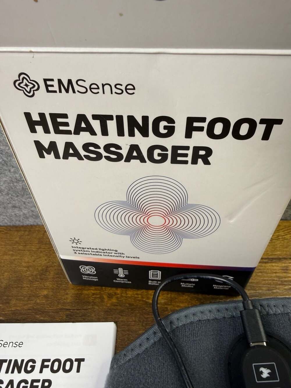 EMSense Heating Foot Massager Grey Neoprene New in Box